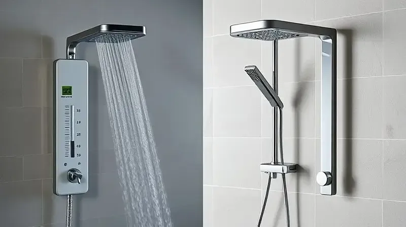 Comparativo visual entre um chuveiro elétrico à esquerda e um eletrônico à direita, mostrando as opções ideais para o frio.