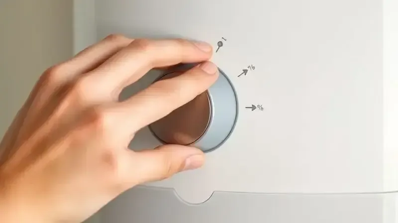 Pessoa ajustando o seletor de controle de temperatura de um aquecedor de água elétrico para escolher a temperatura ideal.