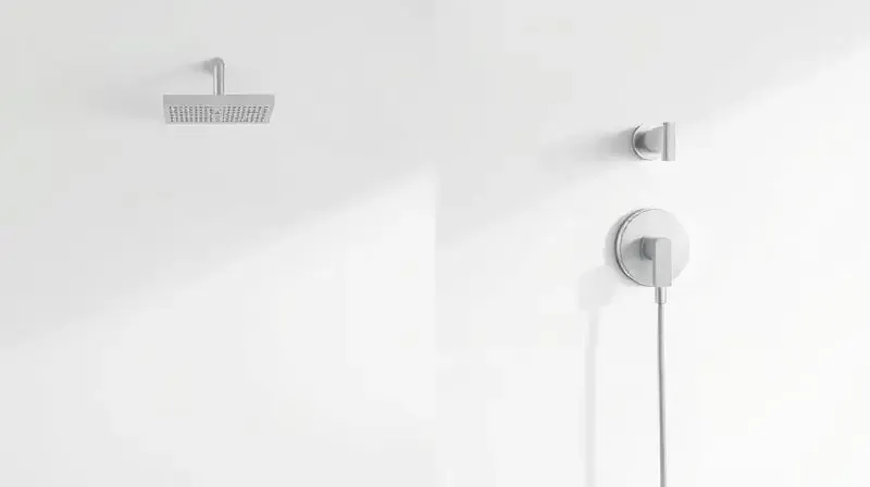 Comparativo visual mostrando a diferença de design entre um chuveiro elétrico tradicional à esquerda e uma ducha moderna à direita.