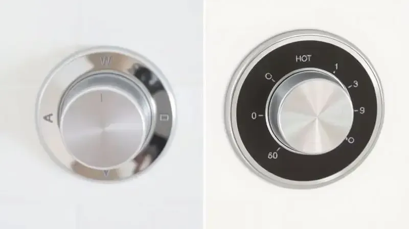 Comparativo visual entre o controle de temperatura de um chuveiro elétrico com 3 níveis e um chuveiro eletrônico com ajuste gradual e preciso.