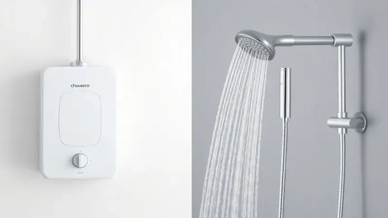 Comparativo visual mostrando a diferença entre um chuveiro elétrico tradicional fixo e uma ducha com mangueira e desviador.