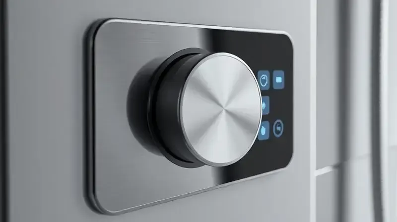 Painel de controle eletrônico de um chuveiro moderno, exibindo configurações de multitemperatura e funções avançadas.