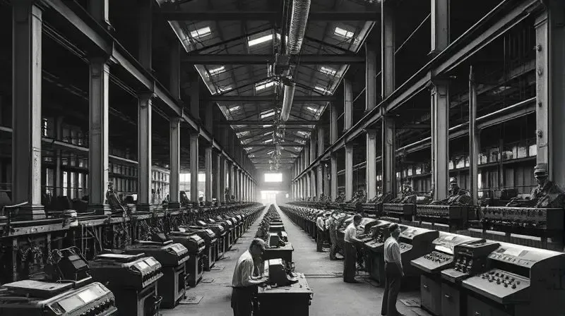 Imagem histórica de uma fábrica brasileira no início do século XX, simbolizando a evolução industrial da FAME.