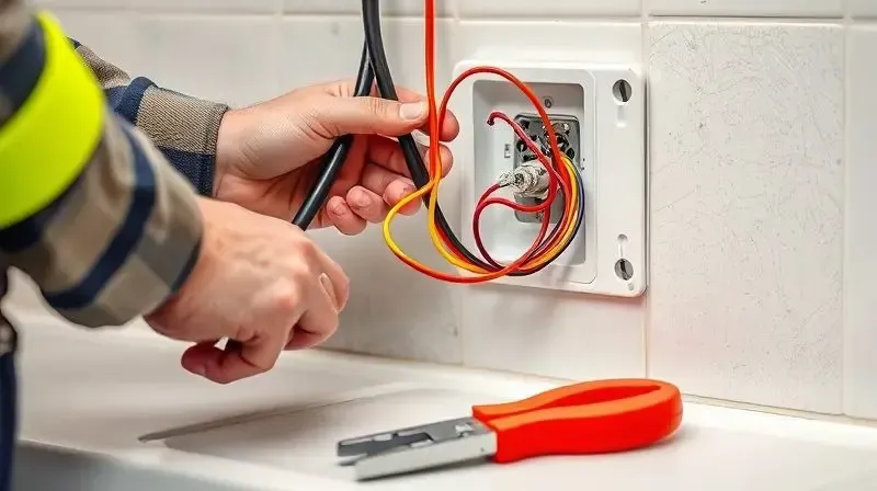 Eletricista profissional realizando a instalação elétrica de um chuveiro, ilustrando a importância de escolher a potência e a voltagem corretas.