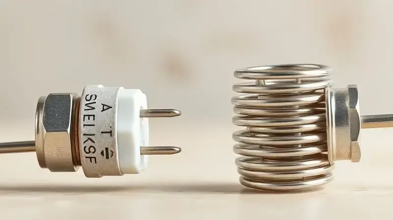 Comparação visual detalhada entre resistência comum e resistência blindada de chuveiro.