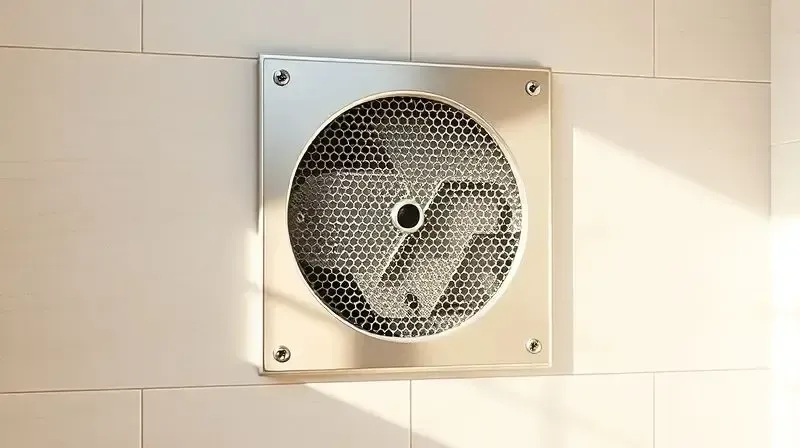 Grelha de ventilação em um banheiro moderno, representando a importância da segurança e da correta instalação para evitar riscos com chuveiro a gás.