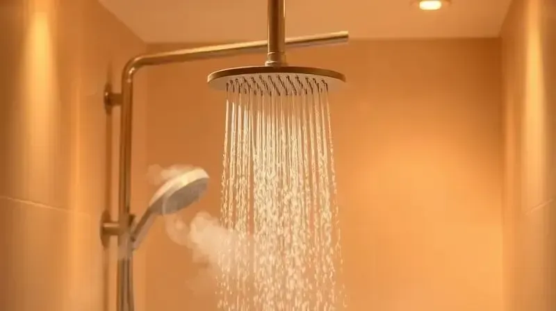 Cena de um banheiro relaxante com vapor saindo de um chuveiro de alta qualidade, demonstrando as vantagens de um bom investimento.